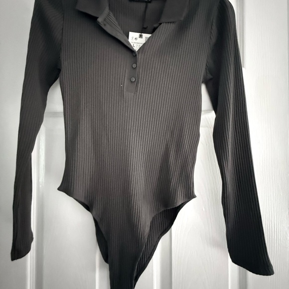 Zara Charcoal Ribbed Button Down Shirt - Picture 5 of 6